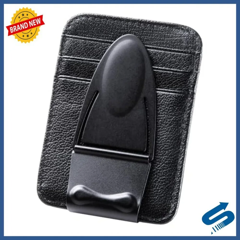 Black Matte Money Clip with RFID Wallet, Slim Leather Organizer